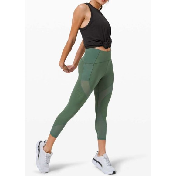 Lululemon Uncovered Strength High-Rise Algae Green Mesh Cut-Outs Olive Tights 4 - Picture 6 of 10